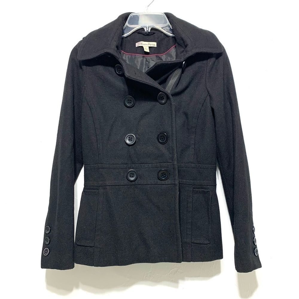 American Rag Black Classic Wool Blend Double Breasted Pea Coat Button Up Small